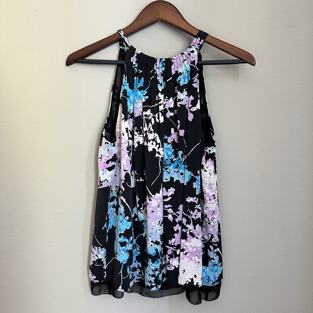 Diane von Furstenberg Black Floral Silk Halter Top Babydoll Y2K Boho Party Small